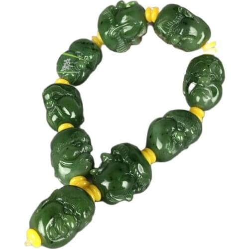 Hotan Jasper Jasper Arhat Bracelet Natural Green Jade Rosary Bracelet