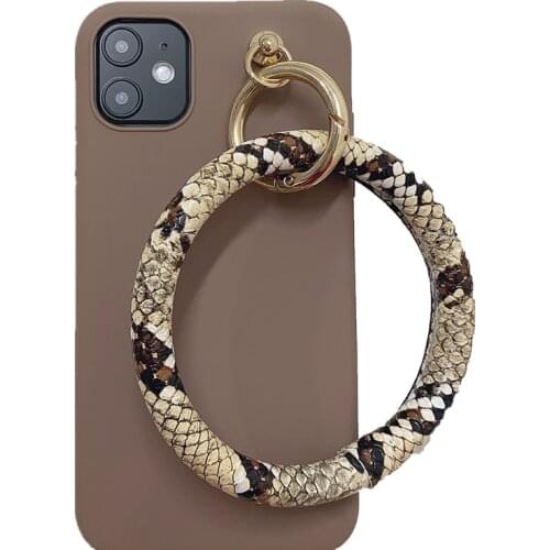 Snakeskin Leather Bracelet Circle Hand Ring phone case for iphone 12 11 Pro XR X XS Max 7 8 6 Plus Matte soft silicone case capa