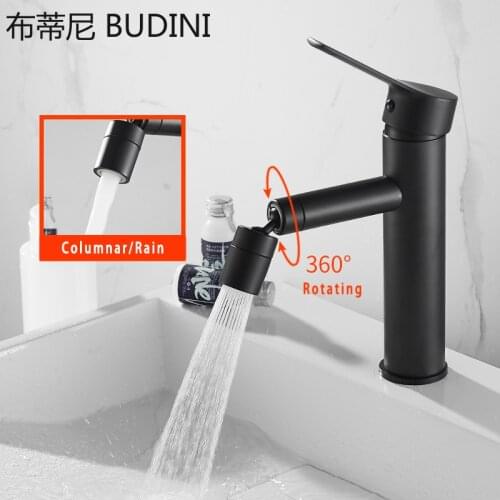 Black Spray Painting Bath Sink Basin Faucet Bathroom Cold and Hot Tap Rainfall &Columnar 360 Rotating Water Mixers