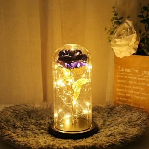 Forever Rose Flower in Glass Dome with LED Night Light Lamp Mothers Day Valentines Day Gifts Wedding Party Decoration