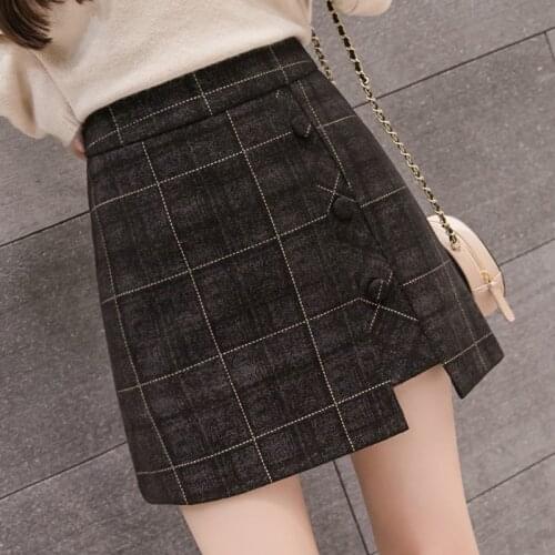 Plaid Skirt for Women 2020 Autumn and Winter New Woolen Skirt Irregular All-Matching A- line Slim-Fit Short Skirt