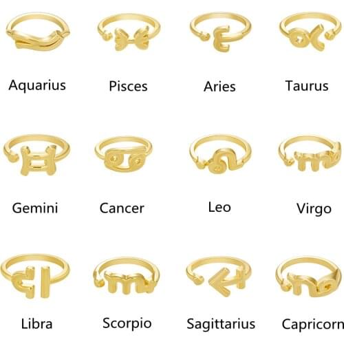 Tiny Simple Opening Ring Gold Sliver Color Zodiac Sign Rings For Women Fashion 12 Constellation Rings Personality Jewelry Gift