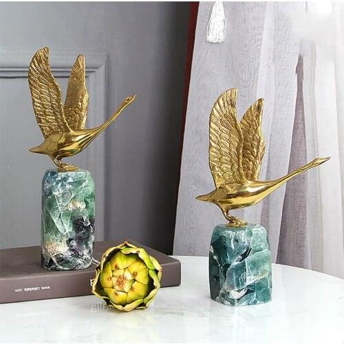 Copper Swan Desk Decorative Luxury Ornaments Crystal Base Swans Statue High Quality Crafts Home Decoration Accessories Modern