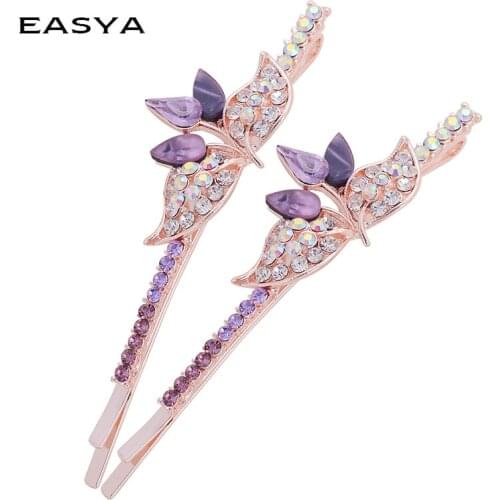 EASYA Fashion Rhinestone Crystal Flower Hairpin Hair Accessories For Women Girls Sparkling Hairgrips Pour Chevens