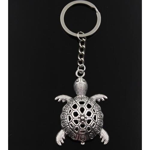 Fashion Keychain 56x37mm sea turtle tortoise silver color pendants DIY Men Jewelry Car Key Chain Ring Holder Souvenir For Gift
