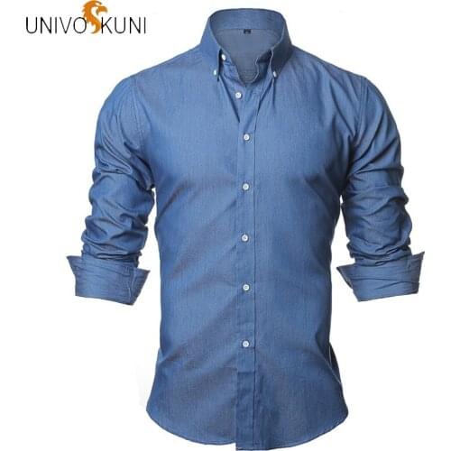 UNIVOS KUNI Autumn New Long Sleeve Denim Shirts Men Shirt Slim Fit Mens Jeans Shirts Brand Camsia Masculine EU S-XXL Q5115