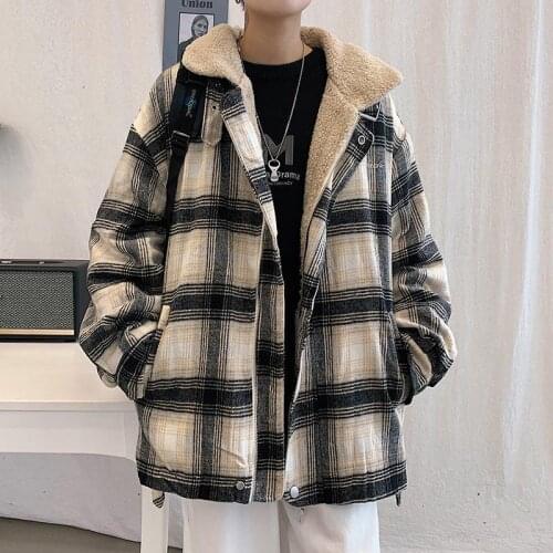 Men Full Sleeve Plaid Fleece Jacker Autumn And Winter Outwear And Patchwork Causal Style Overcoats
