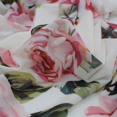 2018 new Rose butterfly digital painting mesh fabric for dress tissu au metre patchwork telas tecido tecidos para roupa tissus