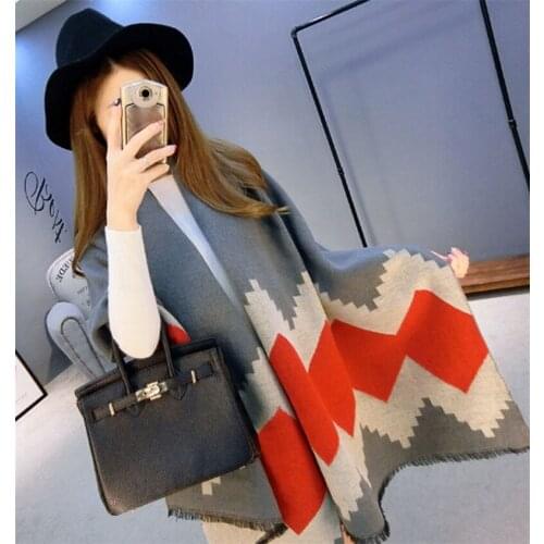 New Arrival Geometric Winter Scarf Warm Pashminas Wool Cashmere Scarf Tippet Womens Poncho Blanket Scarf Shawl 195*60cm