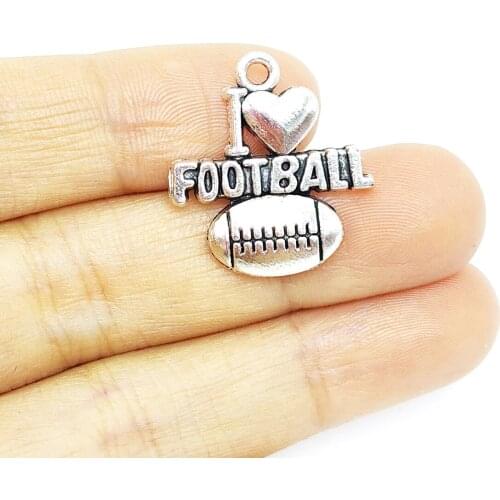 BULK 30 Zinc Alloy Sports Theme I Love football Charms Antique Silver Plated 20*18mm 2.3g