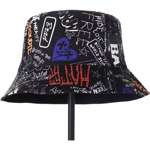 Summer Cotton Bucket Hat Two Side Letter Print Men Women Outdoor Hip Hop Foldable Bob Fisherman Hat Casual Travel Gorros Panama