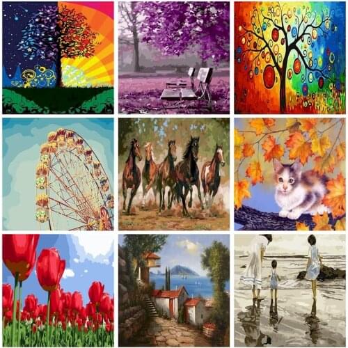 PhotoCustom Paint By Numbers Flowers 60x75cm Oil Painting By Numbers On Canvas Scenery Frameless DIY Handpaint Home Decor