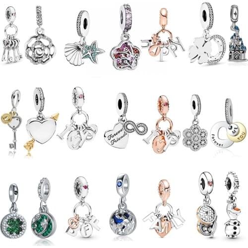 Fit Original Pan Charms Bracelet Clover Magnolia Flower Key Heart Charm Fine Beads for Jewelry Making Pendant Women Pulseira DIY