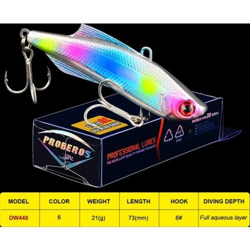 1PC Pencil VIB Fishing Lure 7.3 20.5g Sinking Bass Bait Vibra Rattlin 6# BKB Hook Artificial Hard Bait Trout Tackle