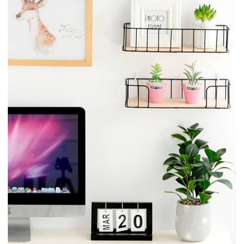 S/L Nordic Style Simple Wrought Iron Wall Wooden Shelf Creative Home Living Room Decoration Multi-function Sundries Organizer