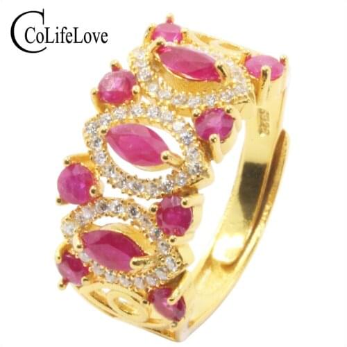 Baroque silver ruby ring for woman 11 pcs natural Africa ruby silver ring solid 925 silver ruby jewelry romantic gift for girl