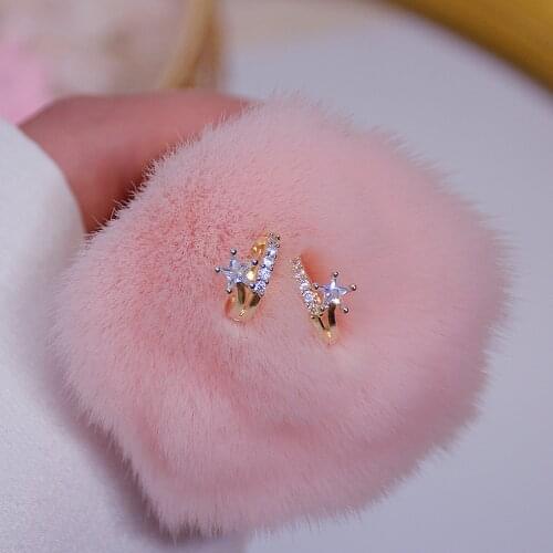 14K Real Gold Plated Fashion Jewelery Star Crystal Exquisite Cute Stud Earrings for Woman Holiday Party Elegant Earring