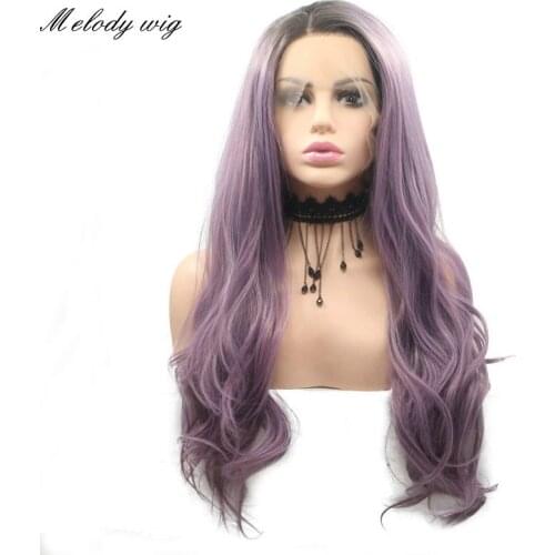 Melody Synthetic Lace Front Wig Heat Resistant 6# Brown Ombre Purple Long Body Wave for Women Natural Looking Daily Wear Cosplay