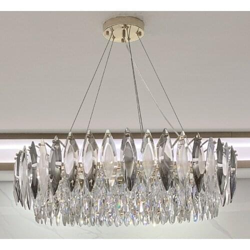 Modern Oval Dining Room E14 Led Pendant Lights Gold Steel Luxury K9 Crystal Cable Hanging Lamp Art Deco Indoor Lighting Lamparas