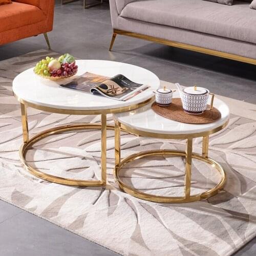 Light luxury post modern creative round tea table small family living room stainless steel net red Nordic marble tea table