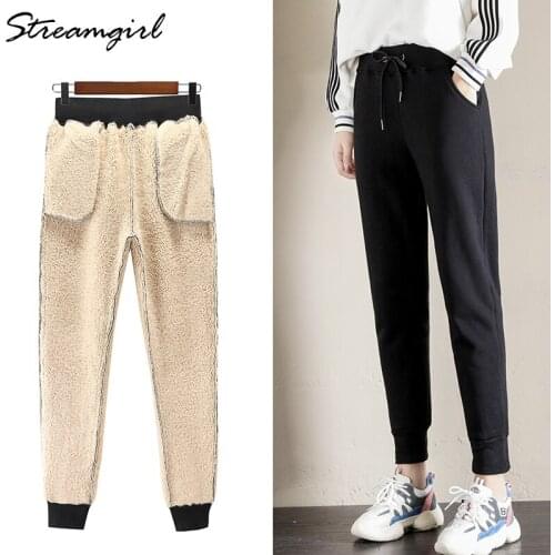Thick Warm Winter Trousers Women Velvet Pants With High Waist Warm Sweatpants Women 2019 Ladies Sweat Pants Female Loose Pant