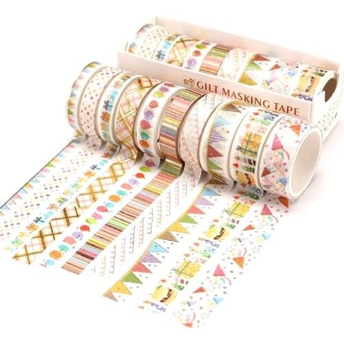 10Rolls/Set Foil Slim Washi Tape Cute DIY Decoration Scrapbooking Planner Masking Tape Adhesive Tape Label Sticker Stationery
