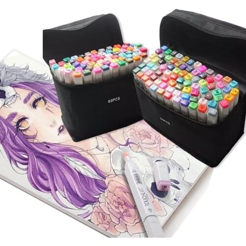 Touchliit 6th Art Alcohol Based Twin/Dual Heads Marker 10/12/30/36/40/60/80/168 Colors for Drawing Comic Design Sketch Brush Pen