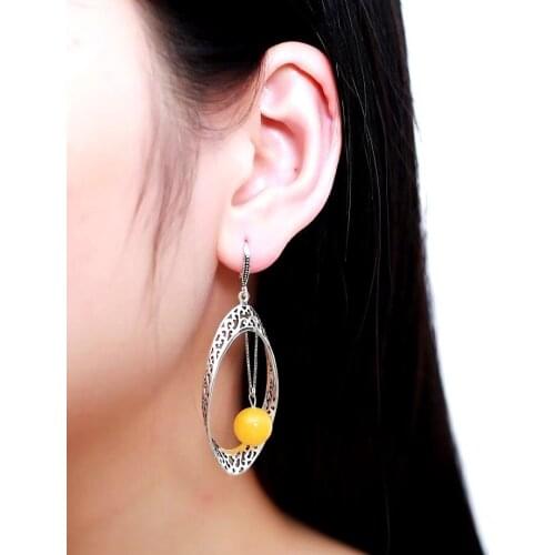 Vintage Real Natural Amber Earring Sterling 925 Silver for Women Gemstone Anniversary Party Classic Fine Jewelry Gift Wholesale