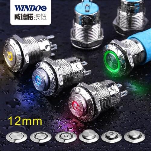 WINDOO momentary or latching 12mm illuminated push button mini metal switch