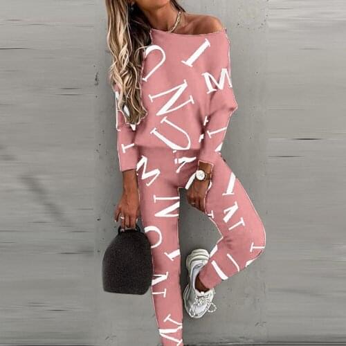 2021 Spring Autumn Casual Outfit Letters Print Long Sleeve Top Spring Women Blouse Pants Tracksuit for Sports 2 pieces sets