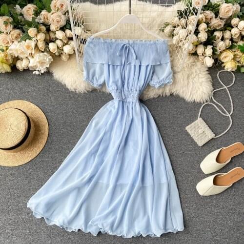 Boho Ruffles Sexy Off Shoulder Summer chiffon Midi Dress Vestido De Festa Women Casual Party dress beach holiday A-Line dress
