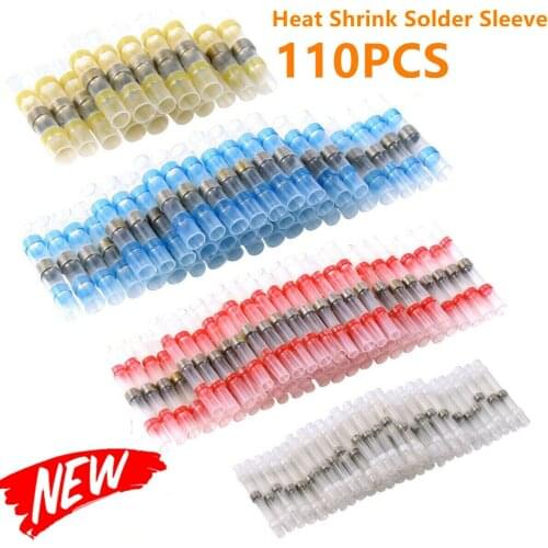 110PCS Mixed Heat Shrink Connect Terminals Waterproof Solder Sleeve Tube Electrical Wire Insulated Butt Connectors Kit