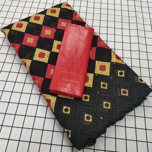 2.5+2.5 Yards African Lace Fabric 2021 High Quality Swiss Voile Lace And 100% Cotton Bazin Riche Embroidery Wedding Fabrics