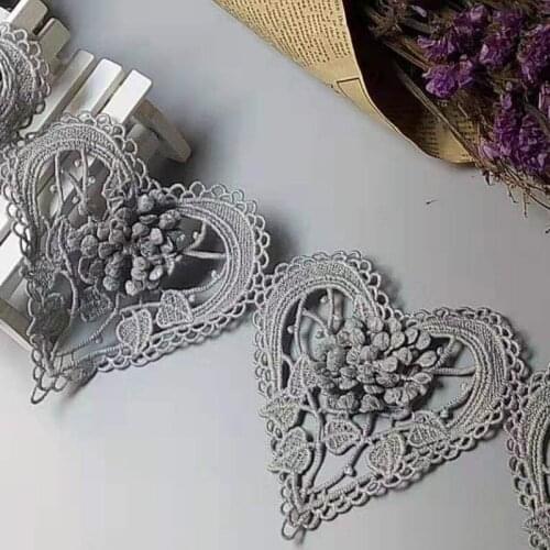 2 Yard Gray 3D Heart Cotton Flower Lace Trim Embroidered Lace Ribbon Handmade Wedding Dress Patchwork Sewing Supplies Craft New