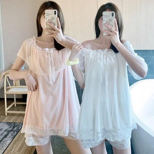 2021 Summer Short Sleeve Sweet Lace Princess Shorts Pajama Sets Women Korean Sleepwear Pyjama Homewear Pijama Mujer Home Clothes