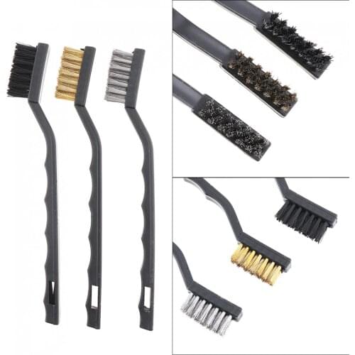 3pcs/lot Mini Wire Brush Set Nylon Wire Brush Brass Wire Brush Stainless Steel Wire Brush for Cleaning Scrubbing