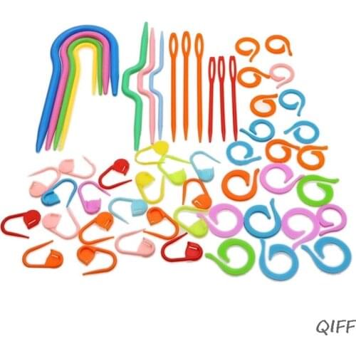 53Pcs Plastic Crochet Hooks Stitch Markers Counter Knitting Needles Tools Set