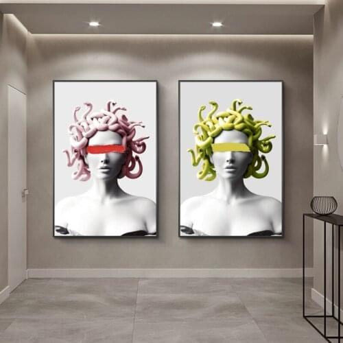 Abstract Vaporwave Sculpture Of Medusa Canvas Art Posters Graffiti Art Canvas Paintings On the Wall Art Pictures Home Cuadros