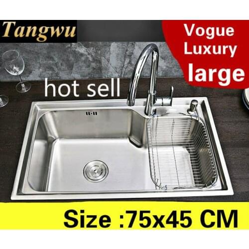 Free shipping Apartment big kitchen single trough sink wash vegetables high quality 304 stainless steel luxury hot sell 75x45 CM