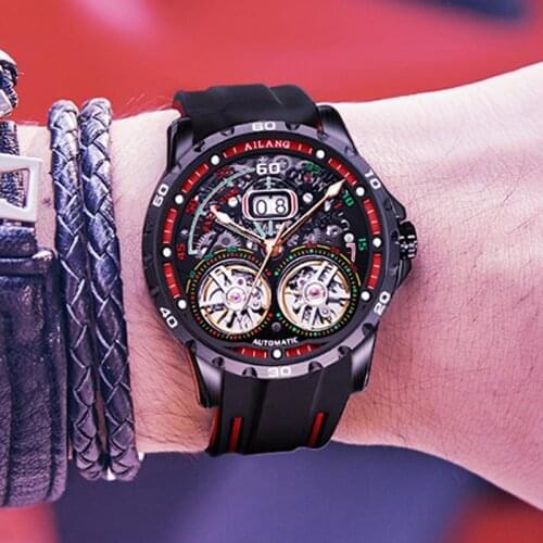 Switzerland Mens Casual Sports Watches Unique Double Tourbillon Watch Male Silicone Strap Automatic Mechanical Clock Men Luxury