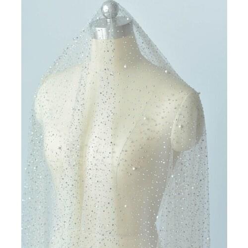 Color hot diamond embroidery lace mesh transparent beaded net wedding dress veil diy graduation design cloth material