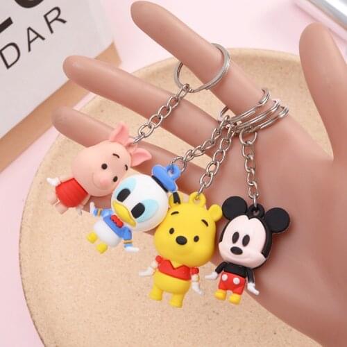 Disney Stitch Donald Duck Winnie PVC Action Figure Keychain Key Ring Cartoon Anime Mini Figure Model Gift Children Kids Toys