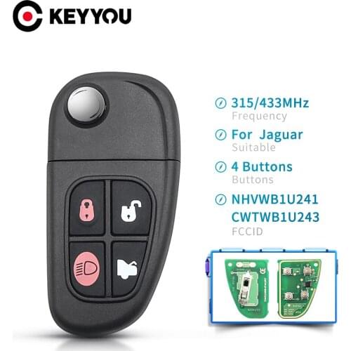 KEYYOU Remote Car Key For Jaguar X-Type S-Type 1999-2009 XJ XJR 2002-2008 315/433MHz 4D60 chip NHVWB1U241 CWTWB1U243 4 Bottons