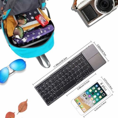 Cool Lightweight Bluetooth Keyboard Wireless Three-folding Mini Keyboard with Touchpad for Tablet Phone Computer