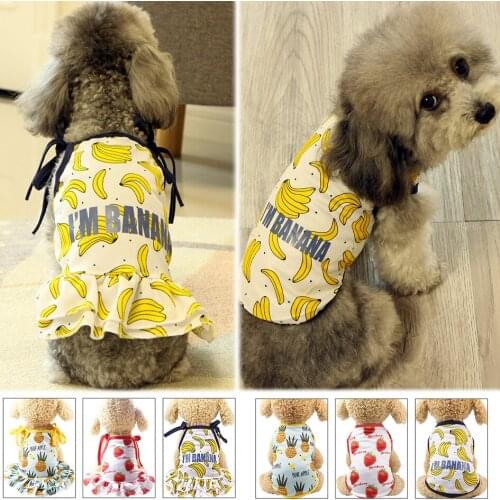 Summer Beach Pet Dog Cat Couples Clothes Puppy Fruit Dress Clothing Breathable Skirt Vest Chihuahua Yorkie Lovers' Clothes