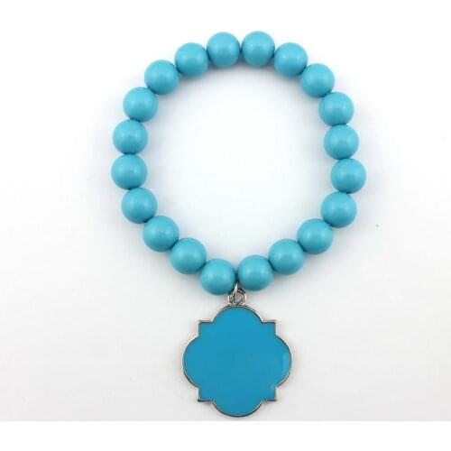 Monogram Acrylic Beads Bracelets Bangles for Women Fashion Jewelry Enamel Clover Charm Bracelets 2017