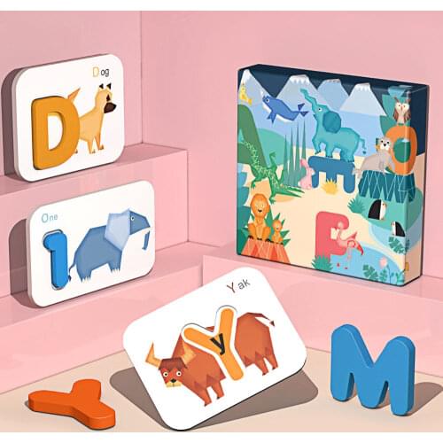 Montessori 3D Abc Letters Building Blocks Pairing Animals Cards Recognition Educational Alphabet Number Match Jigsaw Puzzles Toy