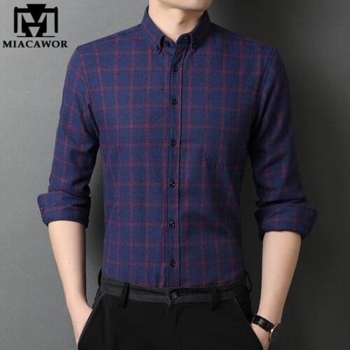 MIACAWOR New Spring Long Sleeve Shirts Men Slim Fit Casual Plaid Shirts Dress Shirts Camisa Masculina Men Clothes C732