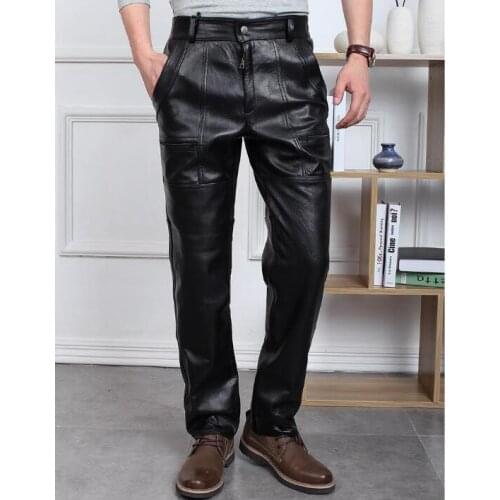 Leather pant men Cow leather Autumn Loose Men Trouser