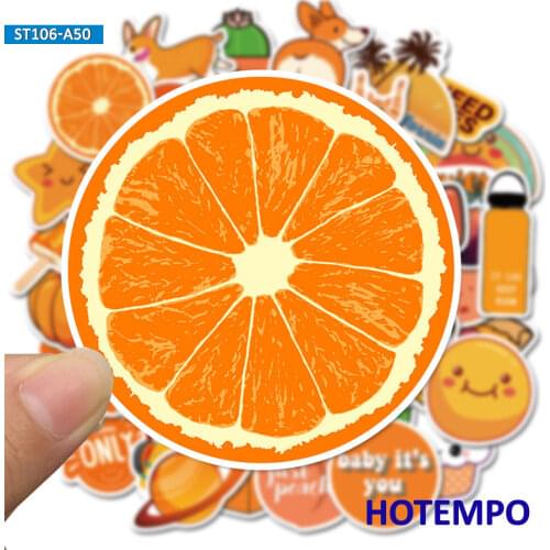 50pcs Cute Simple Orange Style Small Fresh Graffiti Mixed Decals Stickers Pack for DIY Stationery Scrapbook Phone Laptop Sticker